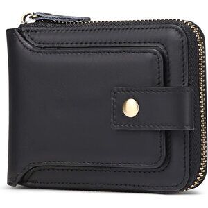 🆕Men's Black Genuine Leather RFID Blocking Wallet with Zipper Coin Pocket